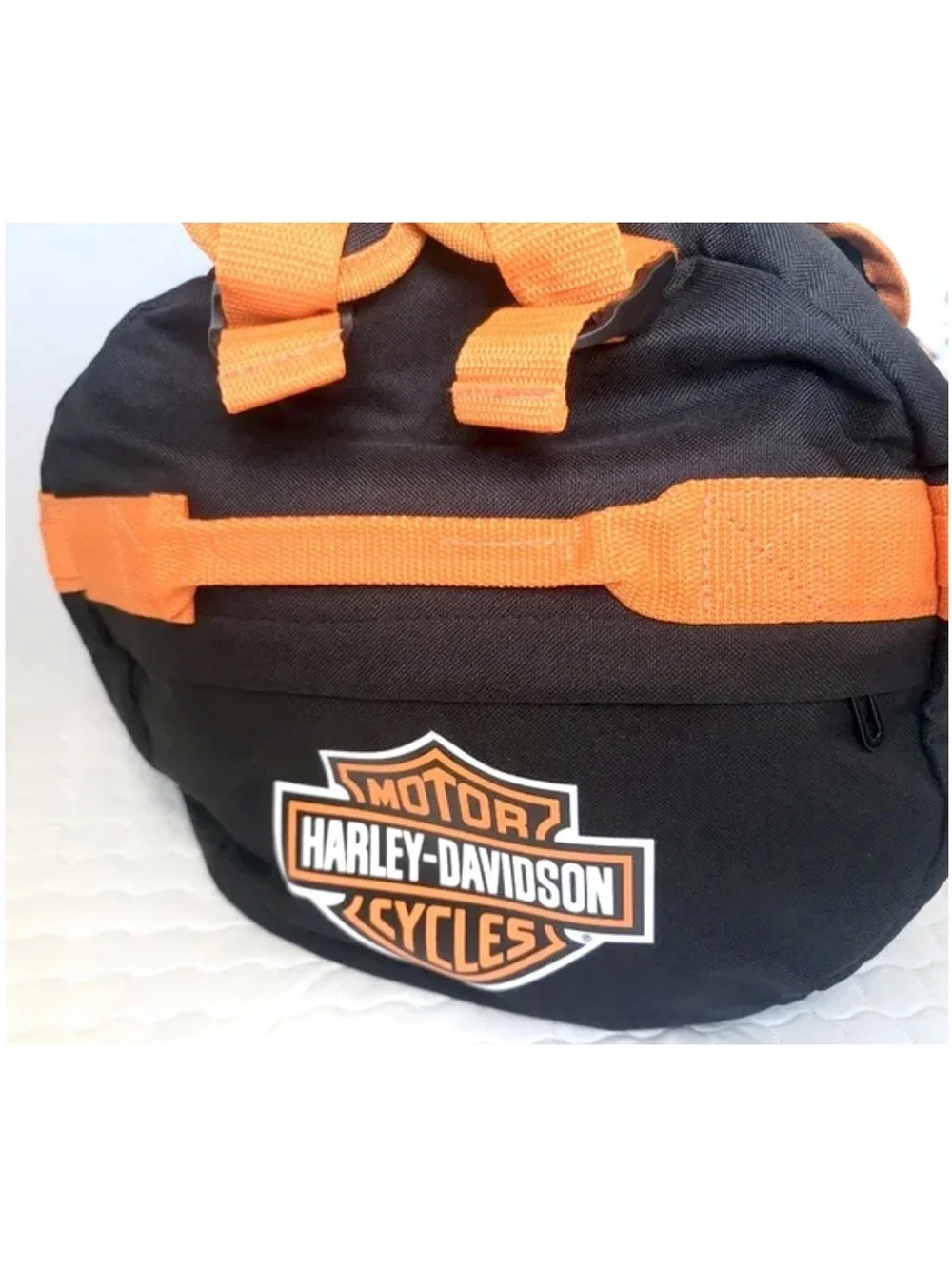 NEW HARLEY DAVIDSON MOTORCYCLE DUFFEL BACKPACK  TRAVEL TOURING BAG ORANGE BLACK